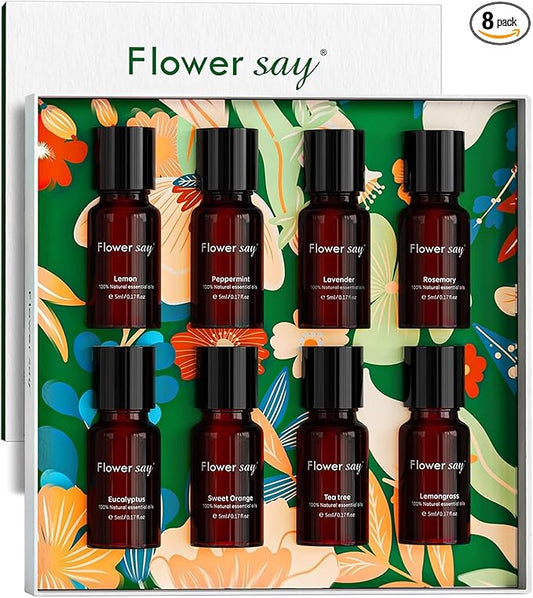 Essential Oils Set – 100% Pure Natural Aromatherapy Oils for Diffuser, Humidifier, Massage – 8 Pack Gift Set with Lavender, Peppermint, Tea Tree, Eucalyptus & More