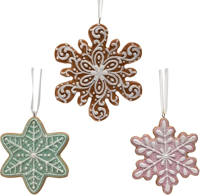 Braxio Gingerbread Snowflake Ornaments - Christmas Figurine Ornaments Decorative Hanging Ornaments for Christmas Tree Set of 3