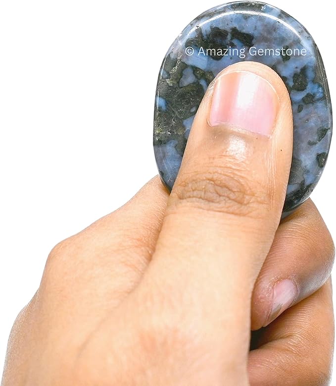 Amazing Gemstone Indigo Gabbro Worry Stone Crystals and Healing Stones - Stones for Stress Relief - Piedra Crystal Fidget for Meditation, Relaxation - Unique Stocking Stuffers and Birthday Gift