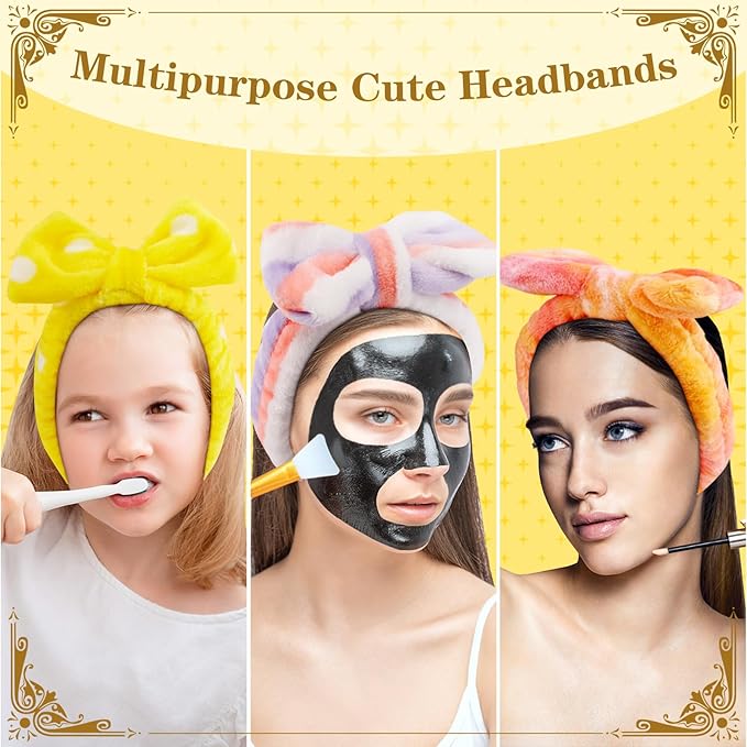 24 Pcs Spa Headband Bulk for Christmas Stocking Stuffers, Women Girls Bow Makeup Hairband Gifts Soft Flannel Headband for Washing Face Skincare Slumber Bachelorette Party Supplies Teen Party Favors
