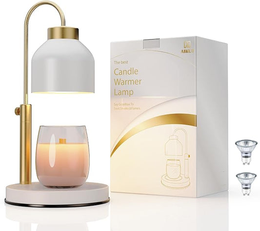 Candle Warmer Lamp, with 2 Bulbs,Timer & Dimmer,Compatible with Large Yankee Candle Jars,3 Wick Candles,Height Adjustable Electric Top Candle Melter,White,110-120v,Mother's Day Gifts