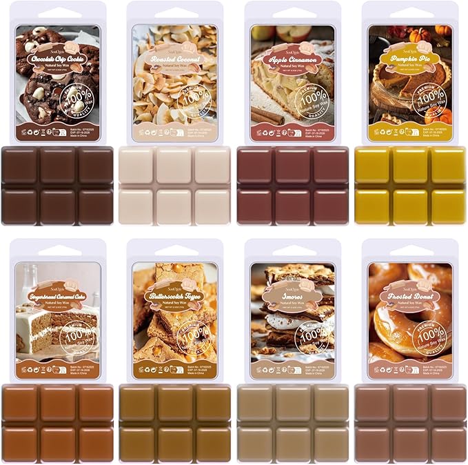 Bakery Scented Wax Melts, Holiday Scented Wax Melts, Strong Scented Soy Wax Cubes/Tarts for Warmer, Candle Wax Melts for Home, Roasted Coconut,Apple Cinnamon,Pumpkin Pie,Smores - 8x2.5oz