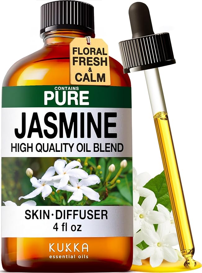 KUKKA Jasmine Essential Oils - 4 Fl Oz - for Hair, Skin, Diffuser, Aromatherapy & DIY Soap Making Scent
