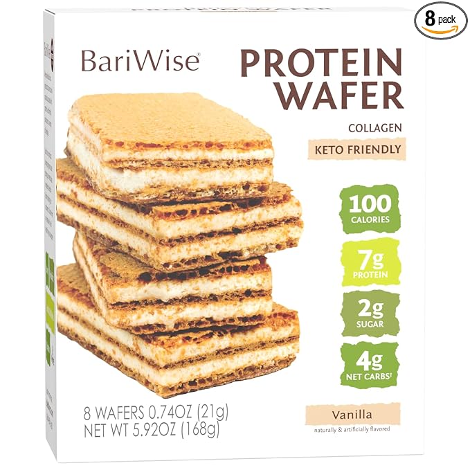 BariWise Protein Wafer Bar, Vanilla, Low Sugar, Low Calorie, Low Carb Keto Friendly Snack (8ct)