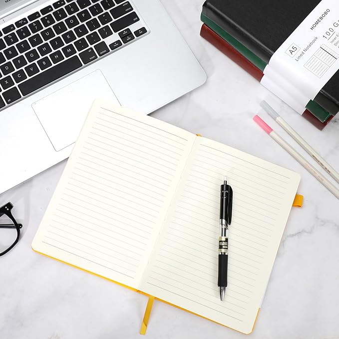 Journals for Writing 400 Pages, A5 Leather Ruled Notebook, 100 Gms College Ruled Journal with Thick Paper, Hardcover with Inner Pocket & Pen Holder, Yellow