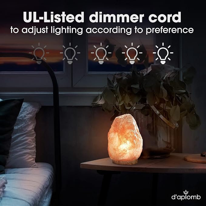 d'aplomb 100% Authentic Natural Himalayan Salt Lamp; Medium Hand Carved Natural Chunk Pink Crystal Rock Salt from Himalayan Mountains; Dimmer Cord; 7 lbs