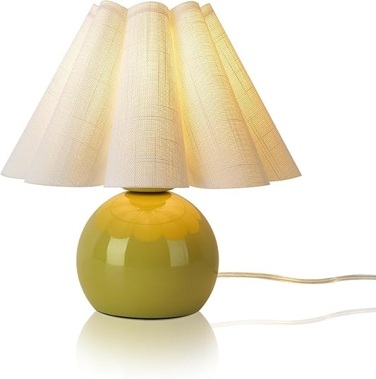 Green Small Bedside Mini Table Lamp for Bedroom, Cute Bedroom Lamps for Nightstand, Cute Mini Table Lamps for Small Spaces with Scalloped Shade for Kitchen Counter, Bookshelf, Kids Dorm