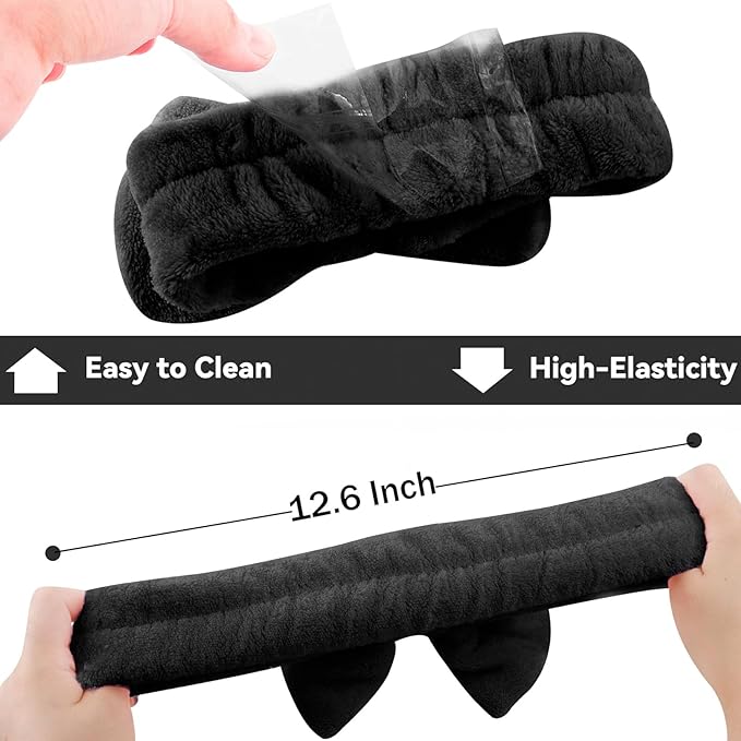 Ondder Black Spa Headband for Women and Girls - Washing Face, Bow Skincare Headbands, Makeup, Shower Hair Accessories