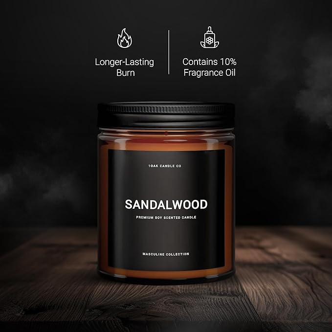 1OAK Scented Candles for Men - Sandalwood Candles - Mens Candle for Home - Masculine Candle - Long Burning Premium - Soy Wax