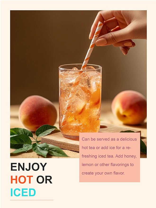 TeeLux Peach Herbal Tea Bags, Fruity Rosehips with Tart Hibiscus & Soothing Chamomile, Fruity & Sweet Flavor, Caffeine Free, 50 Count