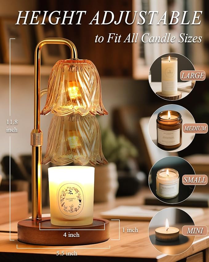 Flower Candle Warmer Lamp with Timer Dimmable, Candle Warming Lamp Height Adjustable, Birthday Gifts for Women Mom, Candles Warmer Light for Jar Candles, Christmas Gifts, House Warming Gifts New Home