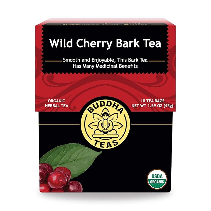 Buddha Teas Organic Wild Cherry Bark Tea - OU Kosher, USDA Organic, CCOF, 18 Bleach-Free Tea Bags
