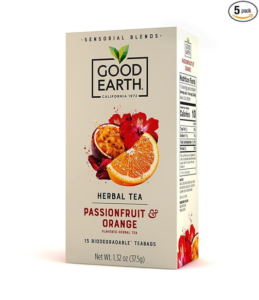 Good Earth Tea Sensorial Blend Passionfruit & Orange Herbal Tea, 3 Teabags (Pack of 5)