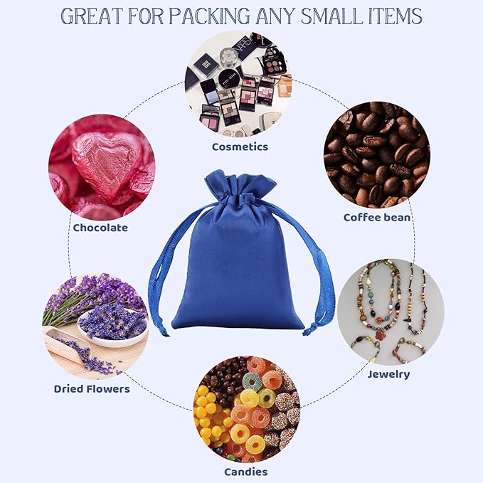 Blue Small Satin Gift Bags, 30Pcs 3x4 with Drawstring, For Kids Classroom, Wedding, Birthday, or Halloween Party Favors, Jewelry, Bracelets, Earrings, Crystal, for Small Business