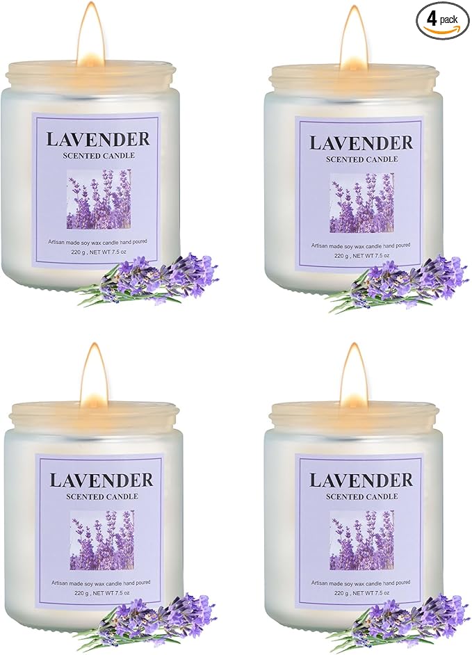 4 Pack Lavender Candle Set, 30 oz 200 Hour Home Aromatherapy Jar Candles, Long Lasting Aromatherapy Candles for Bedrooms Yoga Rooms Lounges Gardens Patios Balconies and Camping