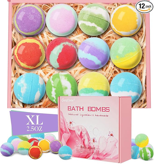 Bath Bombs for Women, 12 Pcs XL Organic Natural bathbombs with Shea Butter & Safe Oil for Dry Skin Moisturizing, Relaxing Aromatherapy, Bubble SPA, Mothers Day Gifts for Her Wife Girlfriend Mom
