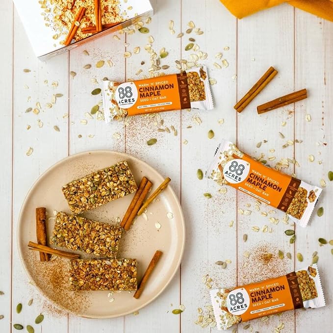 88 Acres Granola Bars | Cinnamon Maple | Gluten Free, Nut-Free Oat and Seed Snack Bar | Vegan & Non GMO | 12 Pack