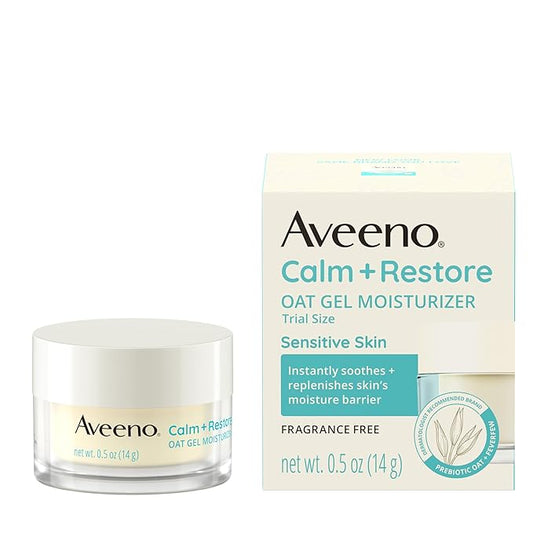 Aveeno Calm + Restore Oat Gel Facial Moisturizer for Sensitive Skin, Fast-Absorbing, Soothing Lightweight Gel Cream Face Moisturizer with Prebiotic Oat & Feverfew, Fragrance-Free, 0.5 oz