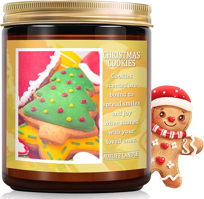 Christmas Candle | Christmas Cookies Candle Scents of Merry Cookie Dough Sugar Cookies for Santa Holiday, Christmas Scented Candles for Home - 7 oz Aromatherapy Jar Candles, Gift for Women and Men