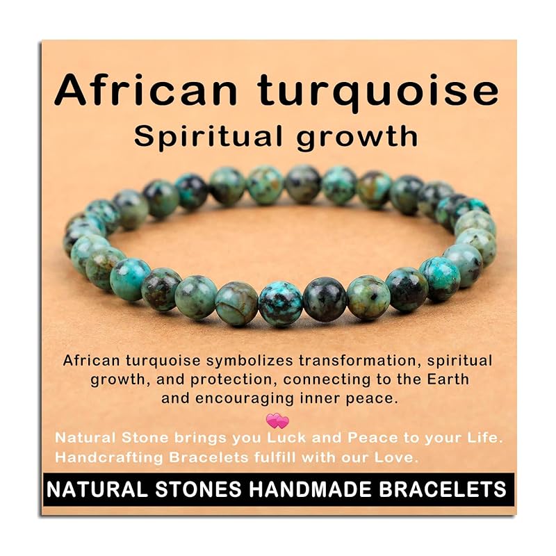 AD Beads Handmade Gemstone Stretch Elastic Bracelet Crystal Healing Reiki Nature's Beauty and Spiritual Essence Unisex (6mm, African Turquoise (Spiritual growth))