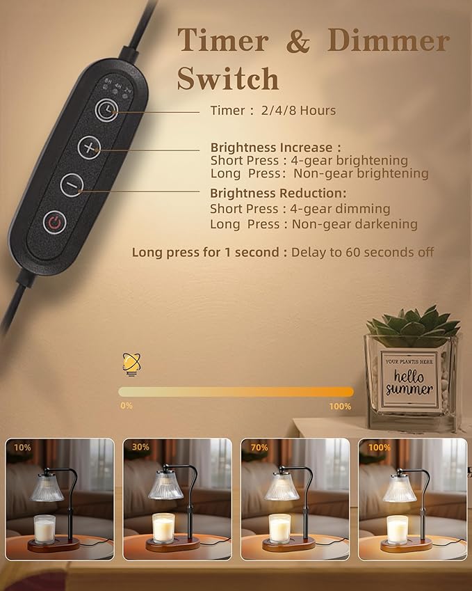 Candle Warmer Lamp, Candle Lamp Warmer with Timer & Dimmer, Adjustable Height, with 2 Bulbs, House Warming Gifts Home Bedroom Decor Mothers Day Gifts Black