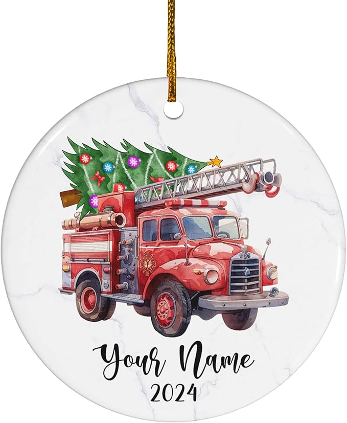 FLOCHIL Personalized Firefighter Ornaments, Custom Fireman Christmas Tree Ornaments with Name, Gifts for Men, Christmas