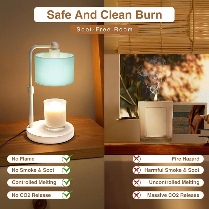 Candle Warmer Lamp with Timer, Dimmable Candle Wax Warmer, Height Adjustable Electric Candle Lamp Warmer with 2 Bulbs, Gifts Idea for Women Her, Mom, Vintage Home Decor for Bedroom-Blue