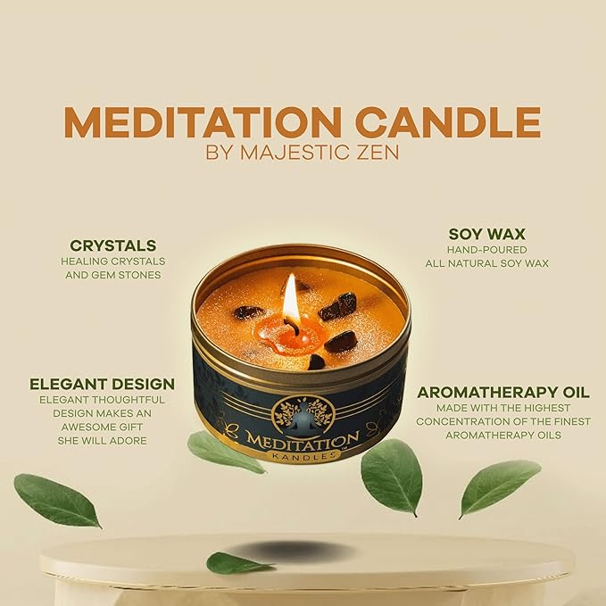 Meditation Candles with Crystals | Natural Aromatherapy Candles for Relaxation & Healing | Stress Relief Candles for Yoga, Meditation & Self Care | 4 Pack Gift Set