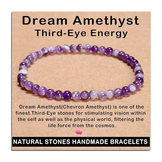 AD Beads Handmade Gemstone Stretch Elastic Bracelet Crystal Reiki Nature's Beauty and Spiritual Essence Unisex (4mm, Dream Amethyst (Third-Eye Energy))