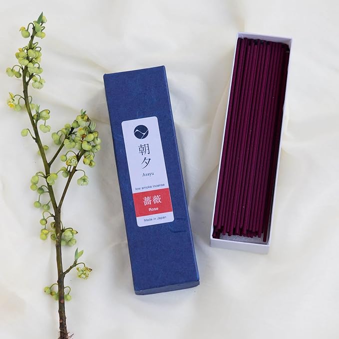 Asayu Japanese Low Smoke Rose Incense Sticks 20g Sample Size, 100% Made in Japan with Less Irritation, Non-Toxic Incense for Evening Relax, Yoga, Meditation or Mindfulness