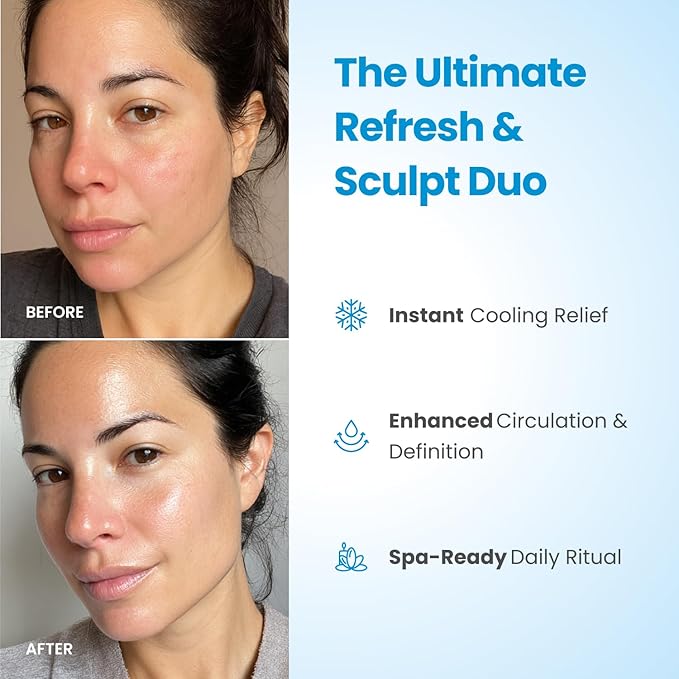 PLANTIFIQUE Facial Ice Roller and Stainless Steel Gua Sha Set - Cryotherapy Skin Care Massage Tools - Metal Massager Set for Puffy Face, Under Eyes and Body