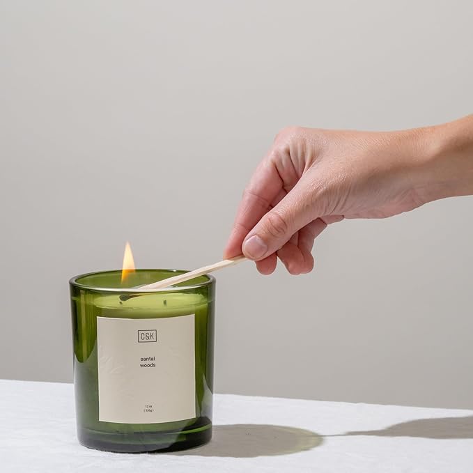 Craft & Kin 12oz Santal Woods Candle for Home | Premium Green Fall Scented Candles for Men | Made with Natural Soy | Gifts for Men and Women | Nature Collection