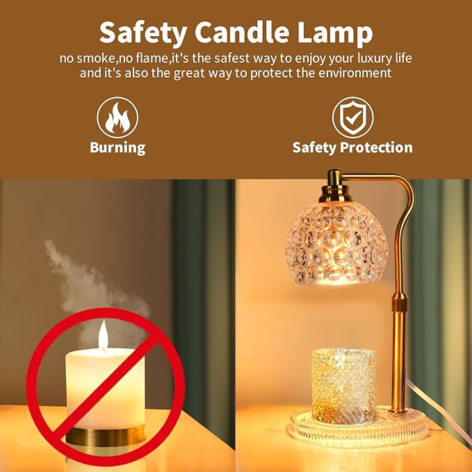 Candle Warmer Lamp with Timer: Adjustable Height and 4 Dimmer, Crystal Glass Base, Heater Wax Warmer for Jar Scented, Home Décor and Housewarming & Birthday Gift for Mom Woman, 2 Bulbs (White Round)