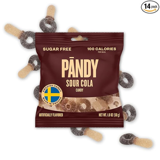 Pandy Swedish Candy Sugar Free Candy Sour Cola 14 Bags - Swedish Candy Mix - Keto Gummy Candy - Diet Candy Healthy Snacks Low Calories Sour Sweets Cola Flavour 14 x 1.8oz
