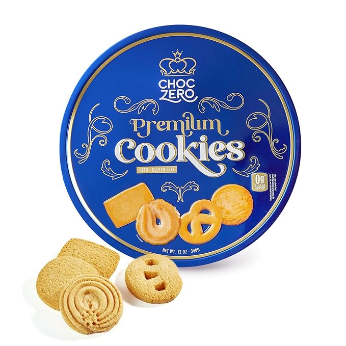 ChocZero Keto Butter Cookies - Sugar Free Danish Shortbread Gift - Gluten Free, Low Carb (1 tin, 12 oz)