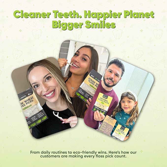 Dental Floss Picks - Straw Wheat Flossers | Thin & Shred-Resistant Thread for Tight Gaps | Flossers for Adults | Gentle on Gums & Teeth | Vegan (100 Pack, Unflavored)