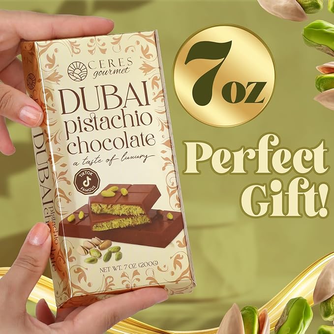 Dubai Kunafa Pistachio Chocolate Bar, 7 oz – Crispy Knafeh Layers with Pistachio Paste, Gourmet Dessert Gift