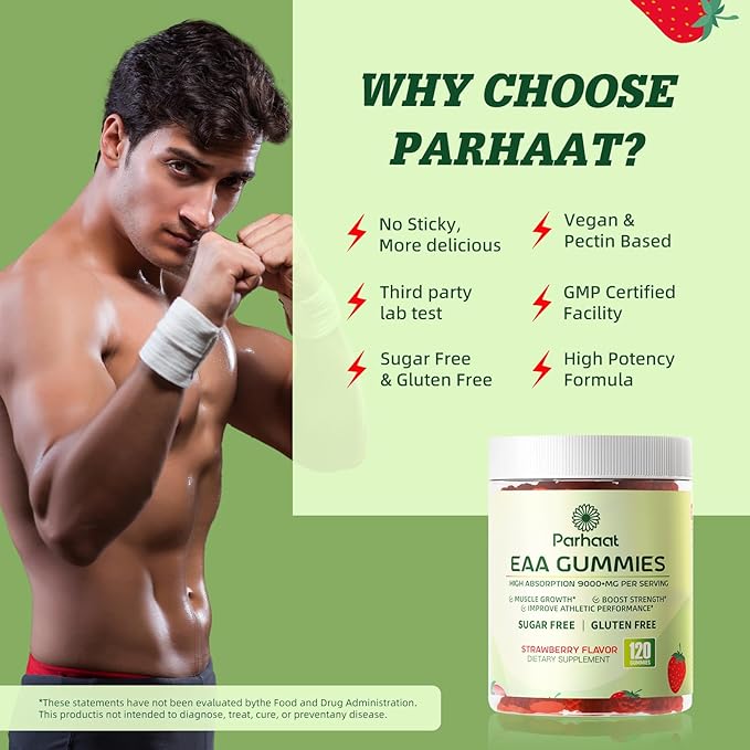 EAA Gummies 120 Gummies (Strawberry), Essential Amino Acids - All 9 Essential Aminos (EAA) and All Branched-Chain Aminos (BCAAs), Non-GMO, Gluten Free, Vegetarian Friendly
