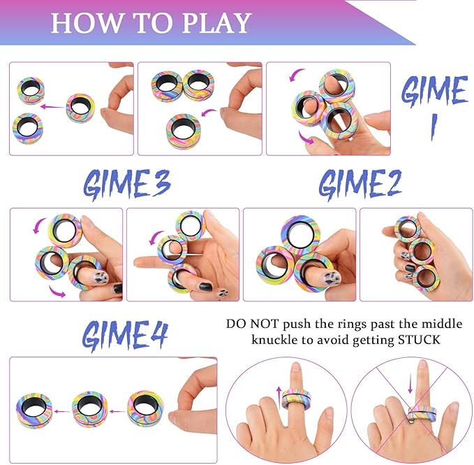 3Pcs Magnetic Rings Fidget Toy Set, ADHD Anxiety Magnetic Fidget Toys Adults Fidget Spinner Rings for Relief, Christmas Stocking Stuffers Gifts for 8+ Year Old Teen Boy Girl