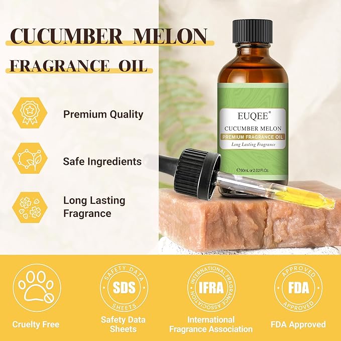 EUQEE Cucumber Melon Fragrance Oil, Premium Cucumber Melon Essential Oil 2.02 Fl oz/ 60ml with Glass Dropper for Diffuser, DIY Soap, Candle Making