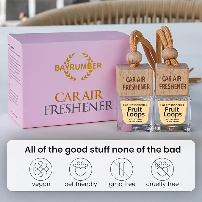 Car Air Freshener Hanging Diffuser – Long-Lasting Essential Oil Scent (Up to 60 Days) – Non-Toxic & Eco-Friendly – 2-Pack Auto Fresheners Made in USA