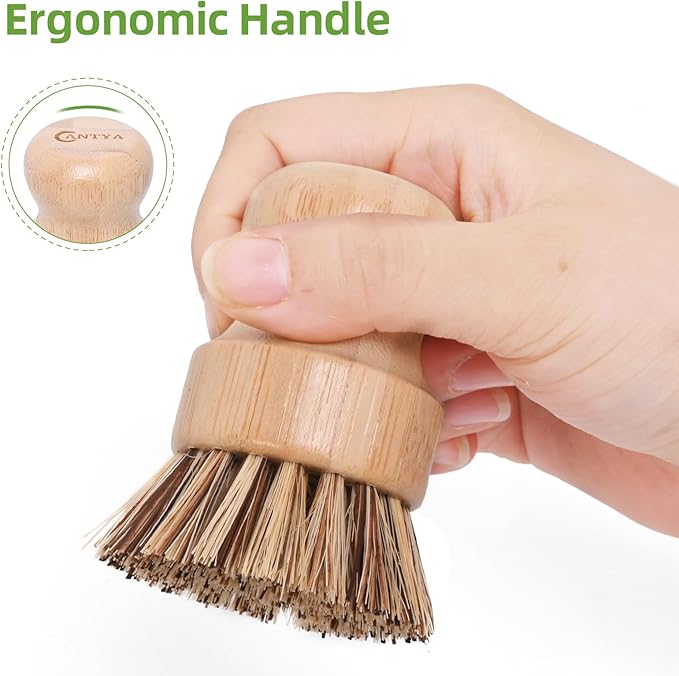 Bamboo Dish Brush Set 4-Pack, Eco Potato Scrubber, Kitchen Brush Environmental Protection and Durable, Bamboo Dish Scrubber for Cleaning Pots, Pans, Grills and Stoves