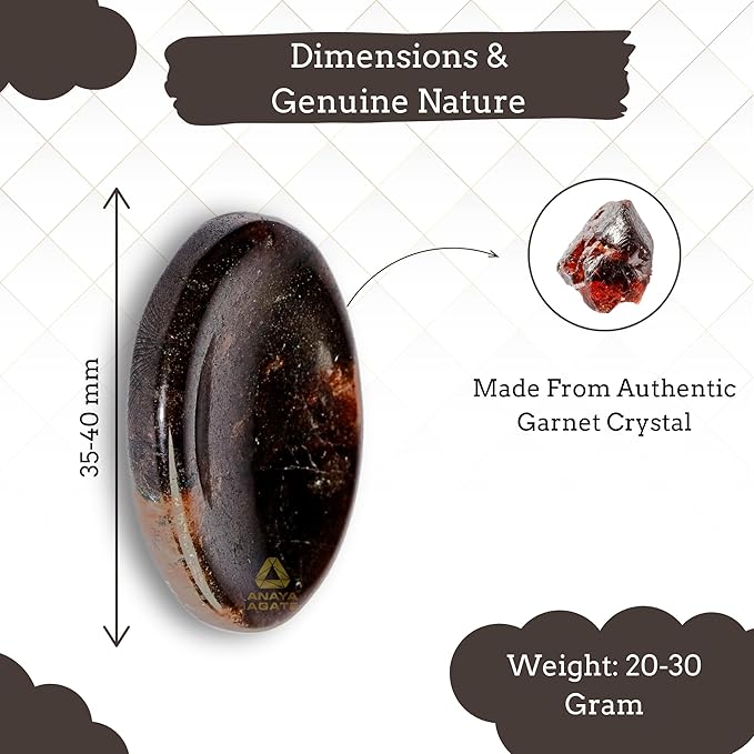 Garnet Worry Stones – Crystal Thumb Worry Stone for Anguish, Stress – Relaxing and Soothing Balance Stones for Meditation, Stress Relief – Healing Stones and Crystals for Men and Women