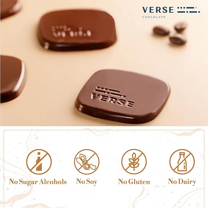 Verse 70% Dark Chocolate with Almonds - Only 3g Cane Sugar - Creamy Dark Cocoa Squares - Individually Wrapped Chocolates (30 Count)