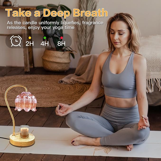 Dimmable Flower Candle Warmer Lamp, Pink Candle Warmer with Timer & 4Bulbs, Birthday Gifts for Women, House Warming Gifts New Home Bedroom Decor