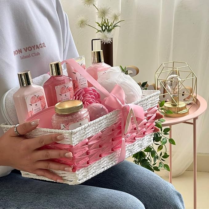 Spa Gift Basket for Women – Peony Cloud | 13-Piece Self Care Gift Set with Bubble Bath, Bath Bombs, Peony Diffuser, Lotion, Shower Gel, Bath Salt & More | Spa Gifts for Her, Birthday, Mother’s Day