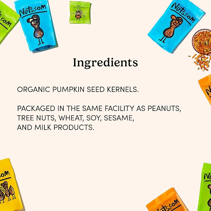 Nuts.com – Organic Pumpkin Seeds – 2 Lb Bag, No Shell Pumpkin Seeds Organic, Healthy Snack for Adults & Kids, Rich in Protein, Fiber, Calcium & Potassium – Keto Friendly, Vegan, Gluten-Free & Kosher Pareve