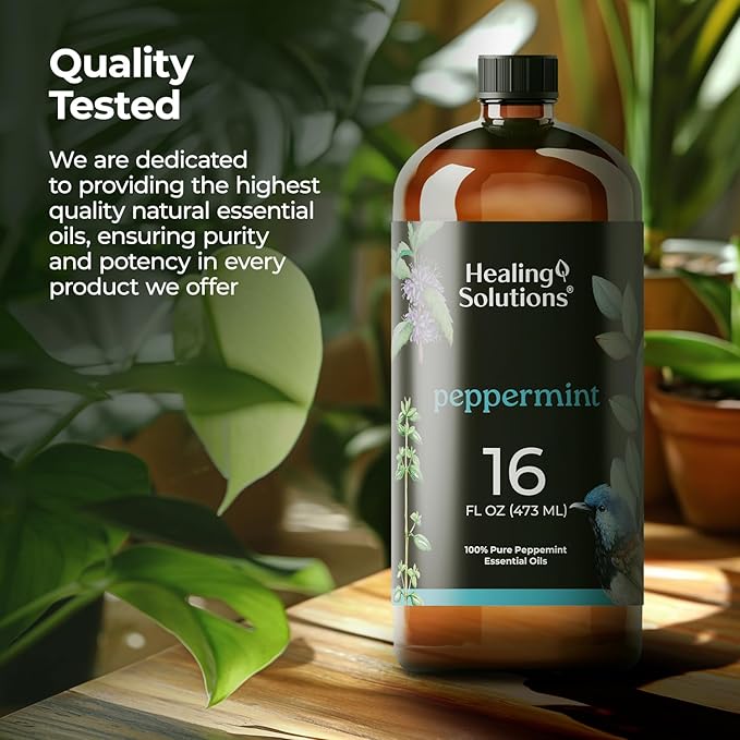 Healing Solutions Pure Peppermint Essential Oil - 16oz Bulk - 100% Pure Mint Oil for Hair, Spray, House Cleaning & Diffuser