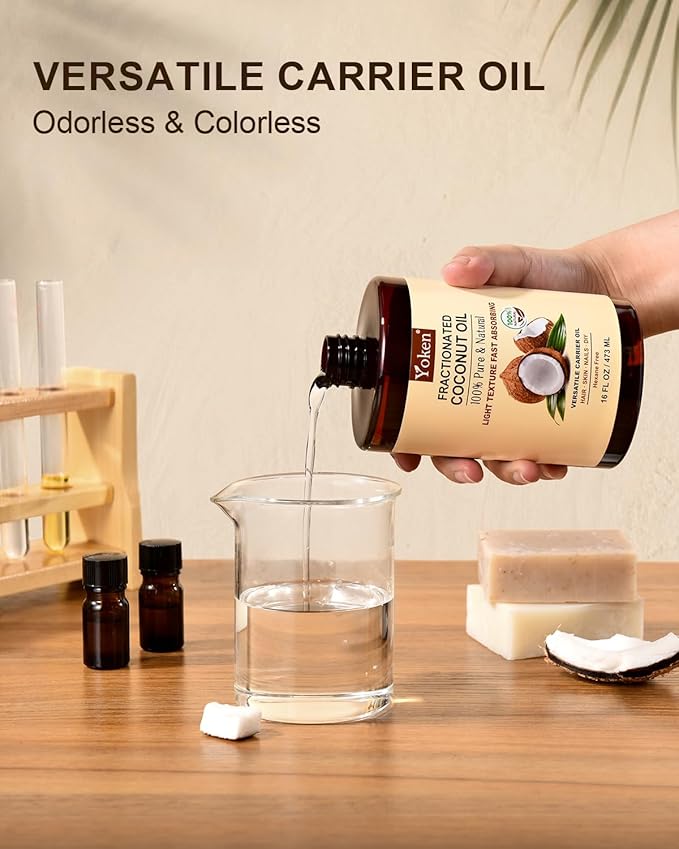 Fractionated Coconut Oil for Skin 16 Oz, 100% Pure & Natural Liquid Coconut Oil, Moisturizer for Hair, Face, Body, Carrier Oil for Essential Oils Mixing, Massage, Hexane Free, Unscented