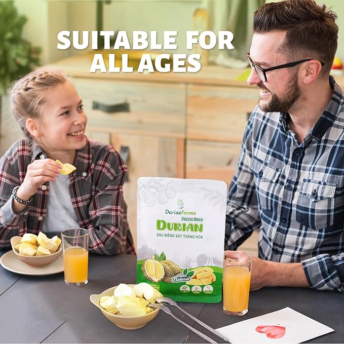 DARLAC FARMS Freeze Dried Durian Bites 60g 2.12 Oz (0.7 Oz x 3 Counts), Premium Organic Crispy Crunchy Natural Healthy Fruit Snacks for Kids & All Ages, No Sugar Added